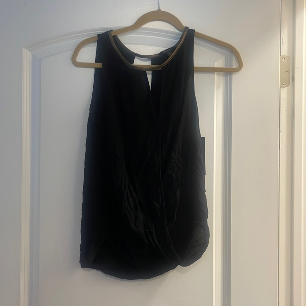 Ella Moss black dress tank with gold trim collar nwt small
